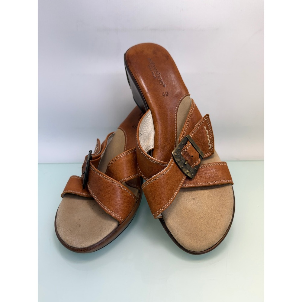 Relaxshoe Vera Pelle Leather Wedge Slide Sandals Brown Comfort Boho Italy Sz 40